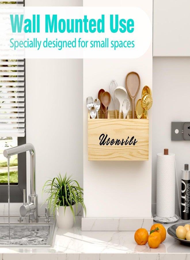 REFGY Wooden Kitchen Utensil Holder, Flatware Utensil Caddy with 3 Compartments, Utensil Caddy for Parties, Storage Organizer Box for Kitchen Counter & Silverware, Natural - Image 5